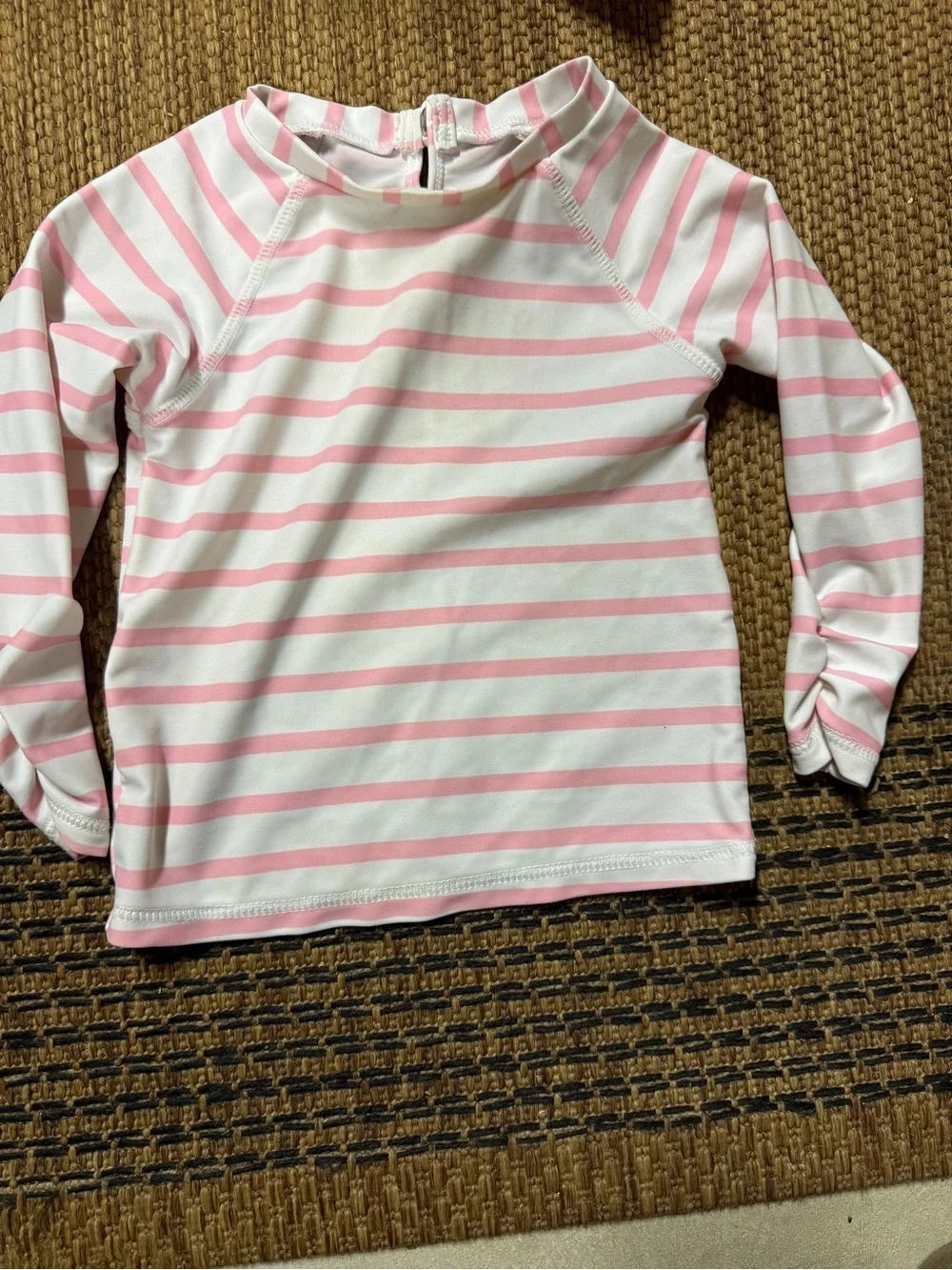 Girls' Pink & White Striped Long Sleeve Swim Top